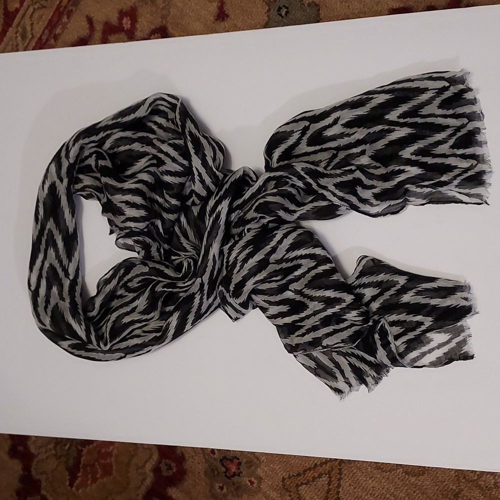 Long Black Scarf Black Gray Vintage Soft Wrap